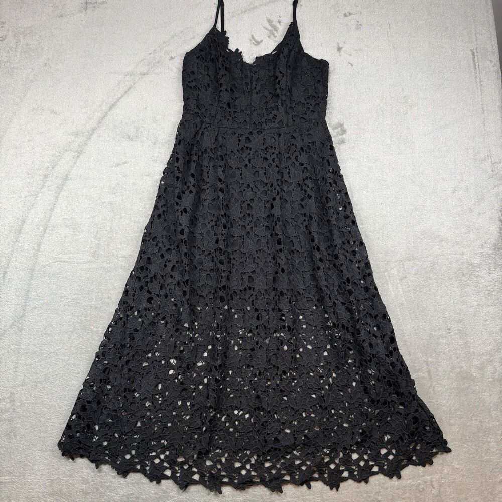 Black Crochet Lace Midi Dress with Spaghetti Straps